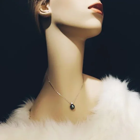 Genuine Tahitian Pearl 0.3ct. t.w. Diamond Necklace 18k Gold over Italy Silver - Picture 9 of 16